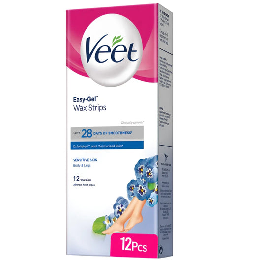 Veet Easy Gel Wax Strips Sensitive Skin Body & Legs 12s